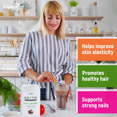 Preferred Elements Keto Collagen Powder pour captures smooth mix into coffee and smoothies.