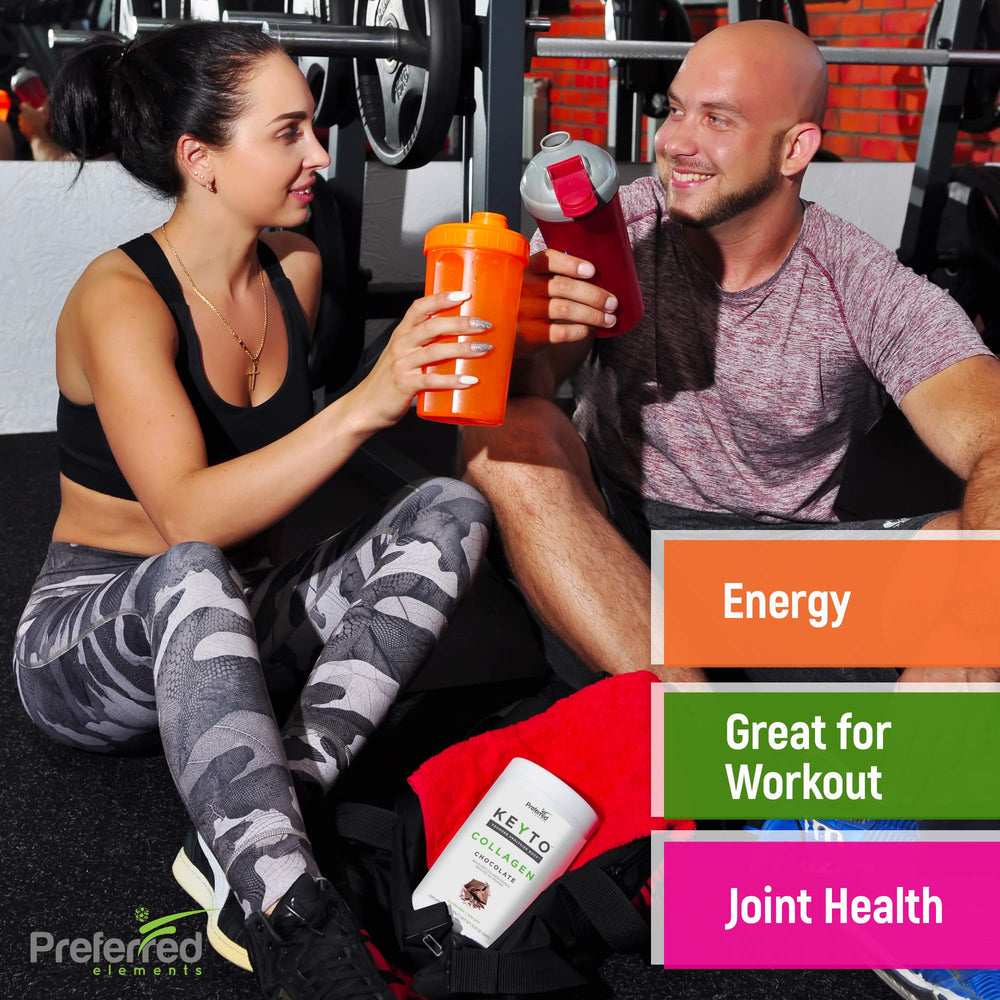 Preferred Elements Keto Collagen Powder texture close-up reveals hydrolyzed peptides.