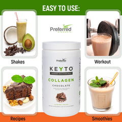 Preferred Elements Keto Collagen serving in glass shows ready-to-drink versatility.