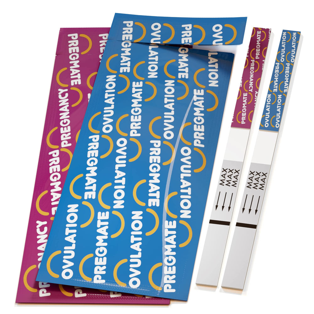 PREGMATE ovulation test strip dip-into-cup view yields clear results.