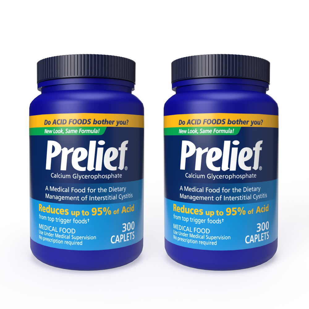 PRELIEF acid reducer caplets bottle front view for easy daily use.