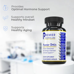 Premier DHEA packaging communicates vegan-friendly hormone support.