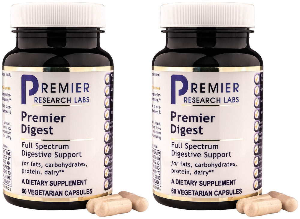 Premier Digest bottle front showing vegetarian enzyme blend for meals.