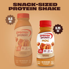 Premier Protein Mini 12-pack packaging emphasizes portable protein on busy days