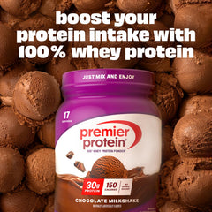 Milk is blended with Premier Protein Powder for a smooth shake