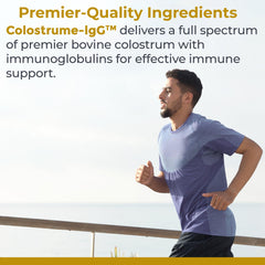Packaging highlights ethical sourcing and purity of Colostrum IgG.