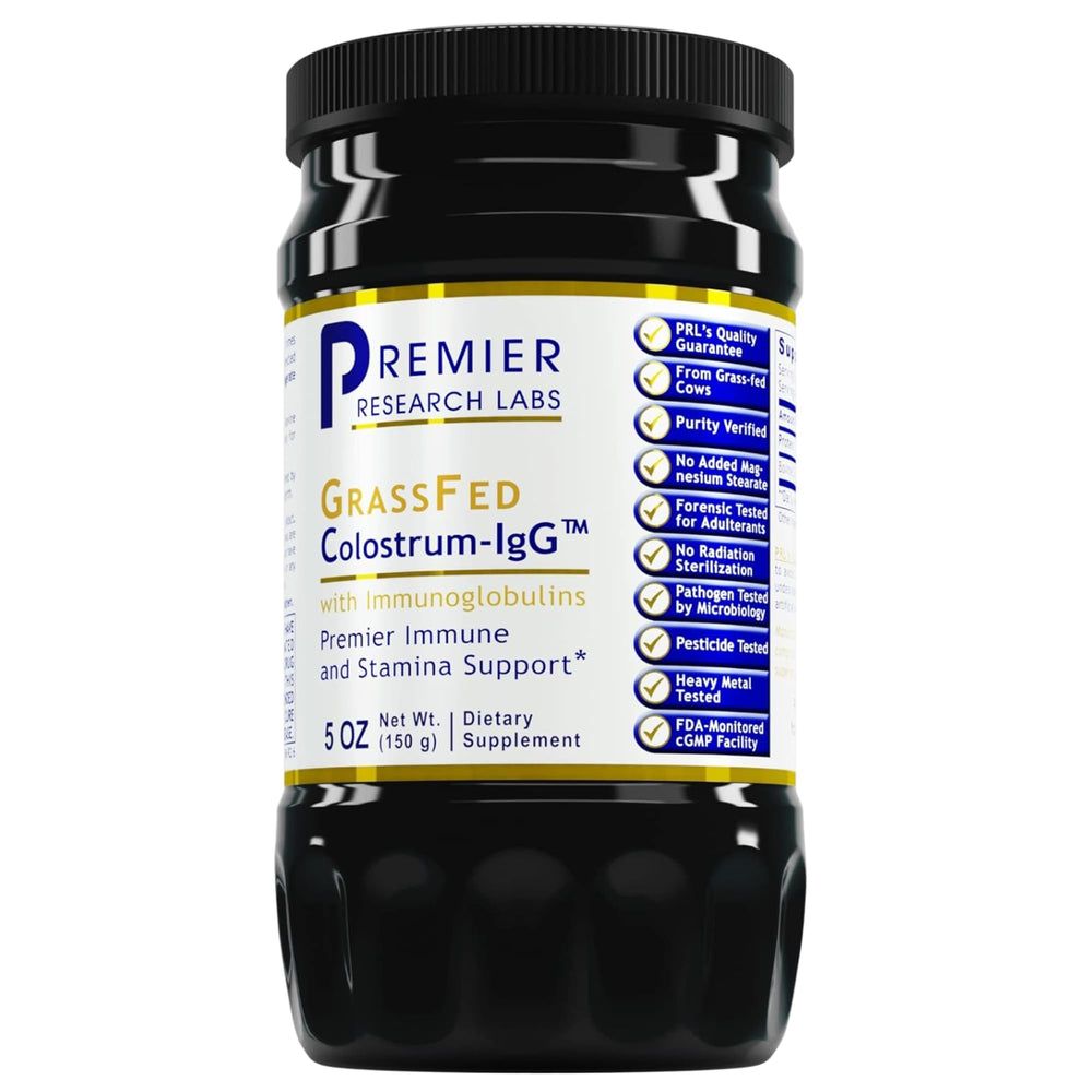 Premier Research Labs Colostrum Powder bottle ready for daily immune support.