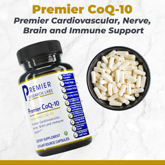 Premier Research Labs CoQ10 capsules closeup for easy dosing