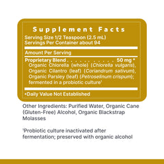 Fresh cilantro, parsley, chlorella ingredients showcased to convey organic greens detox support.