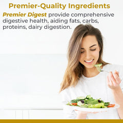 Premier Research Labs full-spectrum enzyme blend packaging emphasizing amylase, lipase, and protease.
