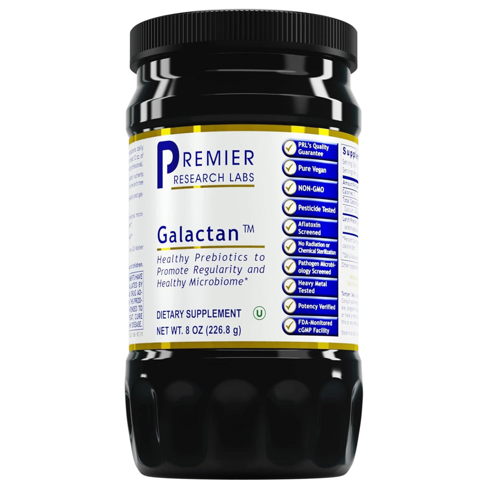 Premier Research Labs Galactan powder bottle for daily prebiotic fiber and gut support.