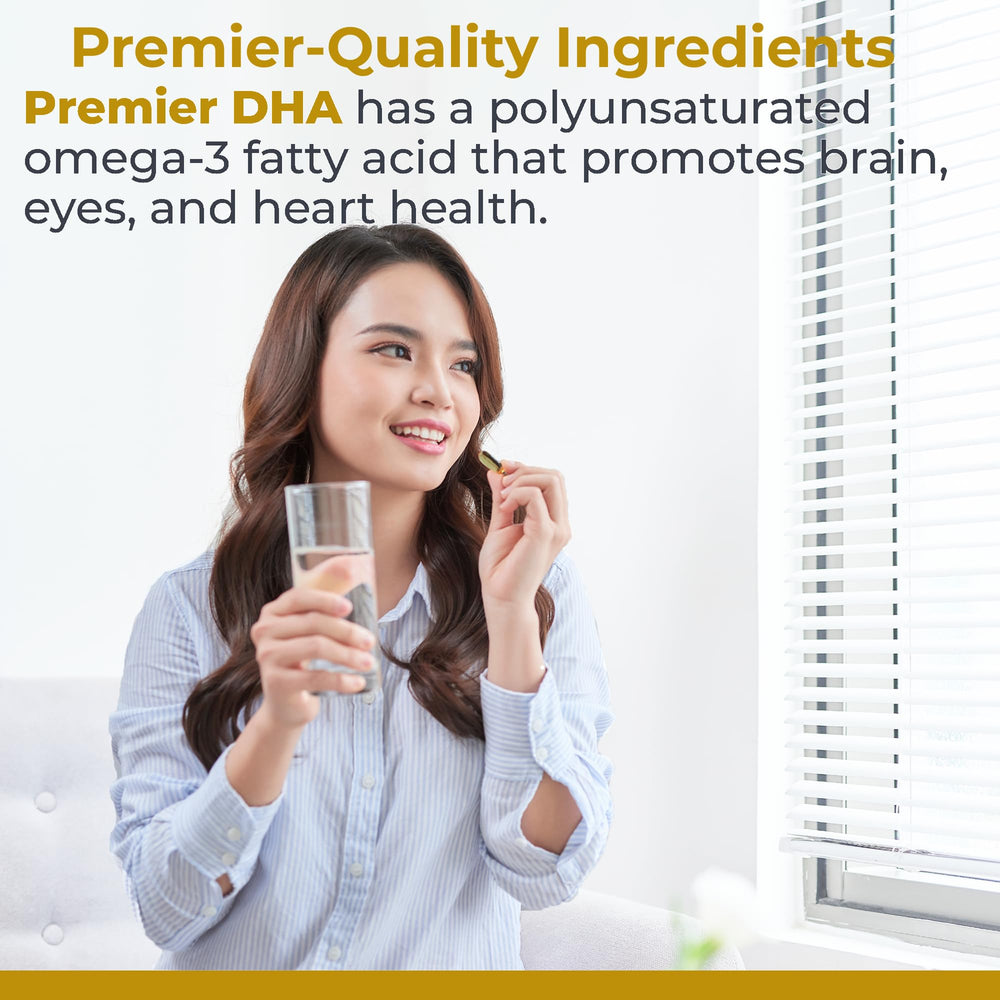 Close-up of Premier DHA label showing vegan DHA source