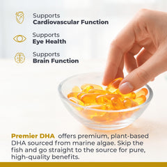 Premier DHA softgel half-closeup highlights compact capsule design