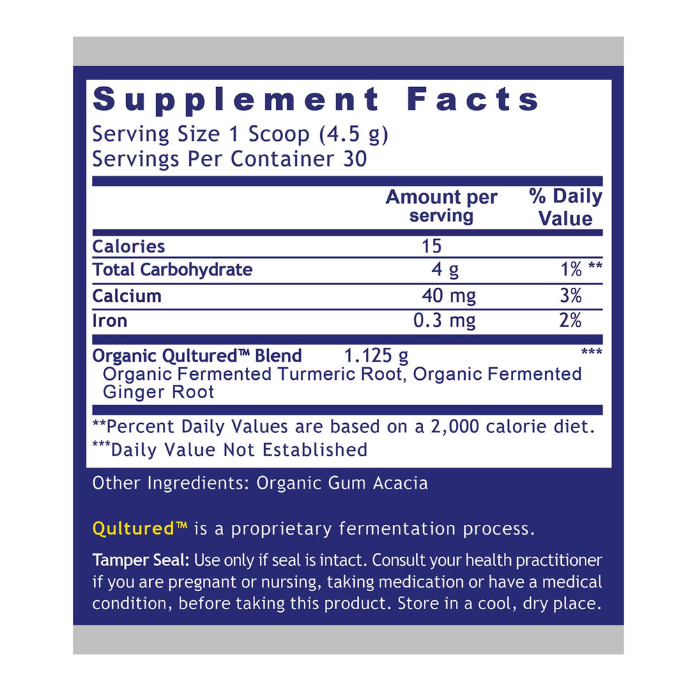 Premier Research Labs Premier Fermented Turmeric Ginger powder container emphasizes bioavailability and convenience
