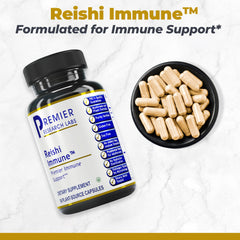 Premier Research Labs Reishi bottle front, vegan daily supplement.