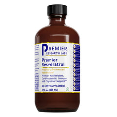 Premier Research Labs Resveratrol bottle being poured for daily antioxidant support.