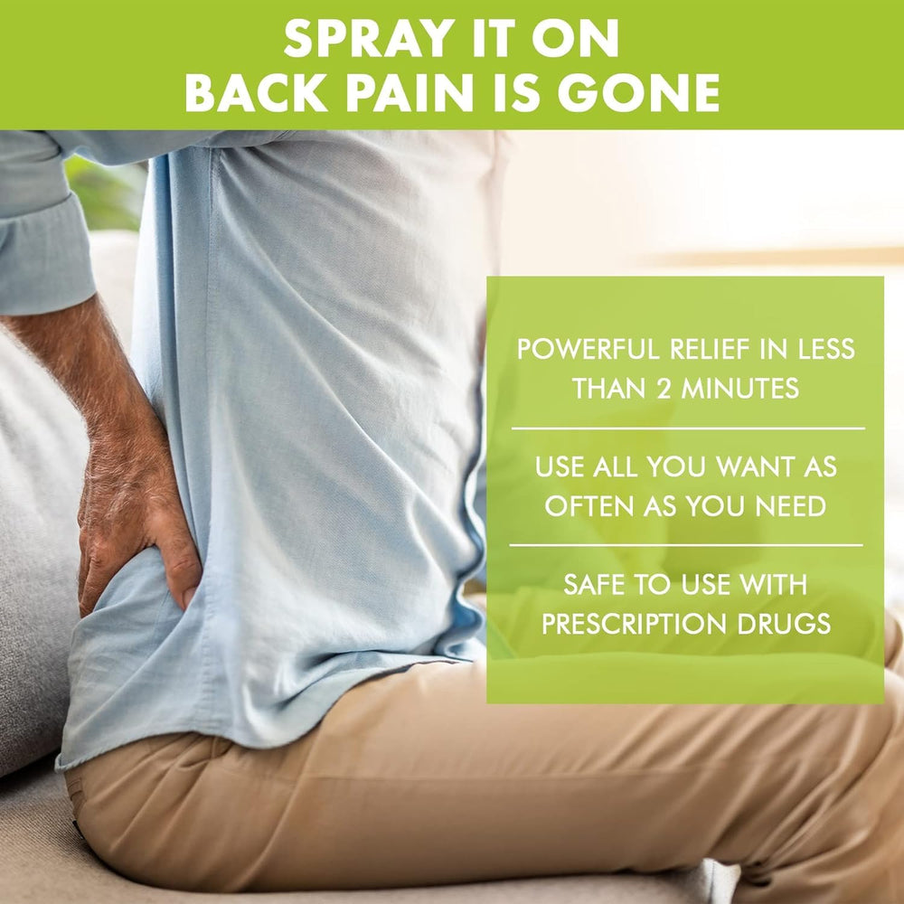 Premiere's Pain Spray travel-size sprayer ready for on-the-go use.