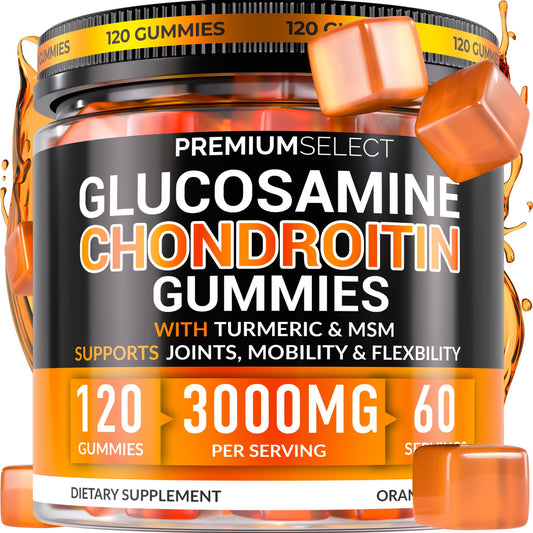 Premium Select Nutrition glucosamine gummies bottle showcasing extra-strength joint support.