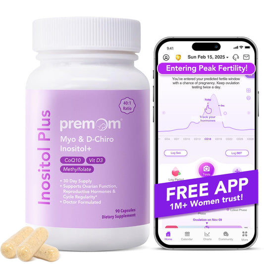 Premom Inositol Plus bottle front highlights hormonal balance support