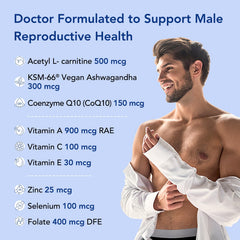 Premom Sperm Fortify with KSM-66 vegan Ashwagandha for stress support.