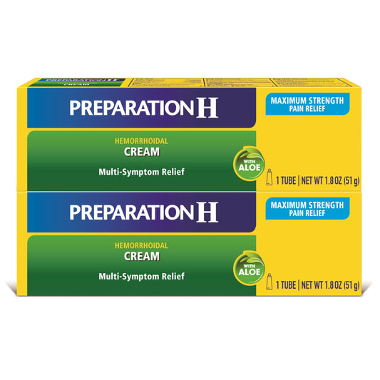 Preparation H hemorrhoid cream tubes (two 1.8 oz) for on-the-go, multi-symptom relief.