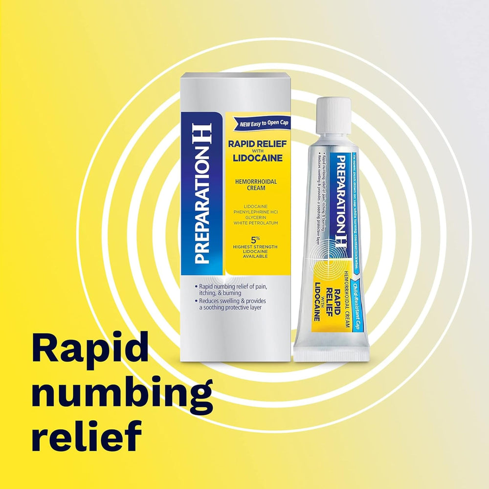 Preparation H lidocaine ingredient close-up showing numbing option for temporary discomfort