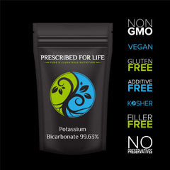 Potassium bicarbonate powder in kitchen setup for baking and fermentation by Prescribed For Life.