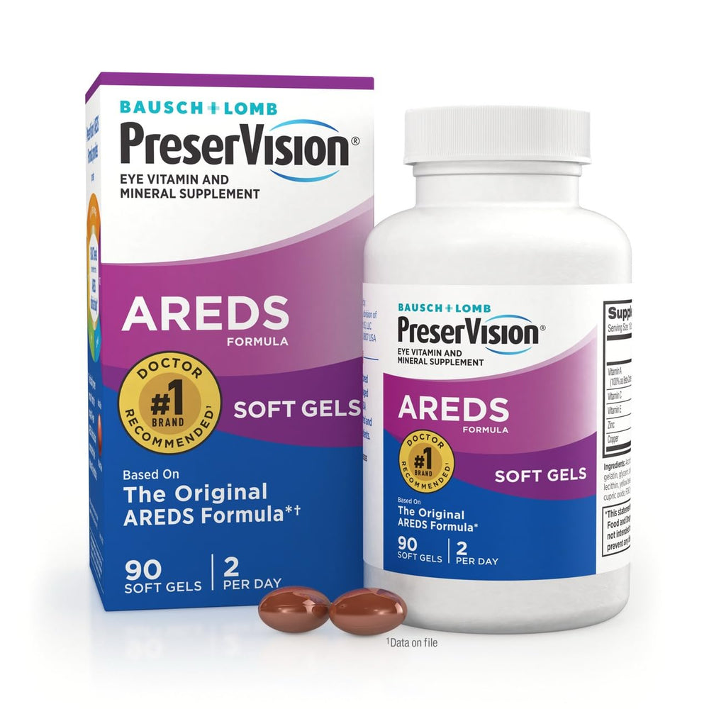 PreserVision AREDS softgel bottle front showing daily eye health support.