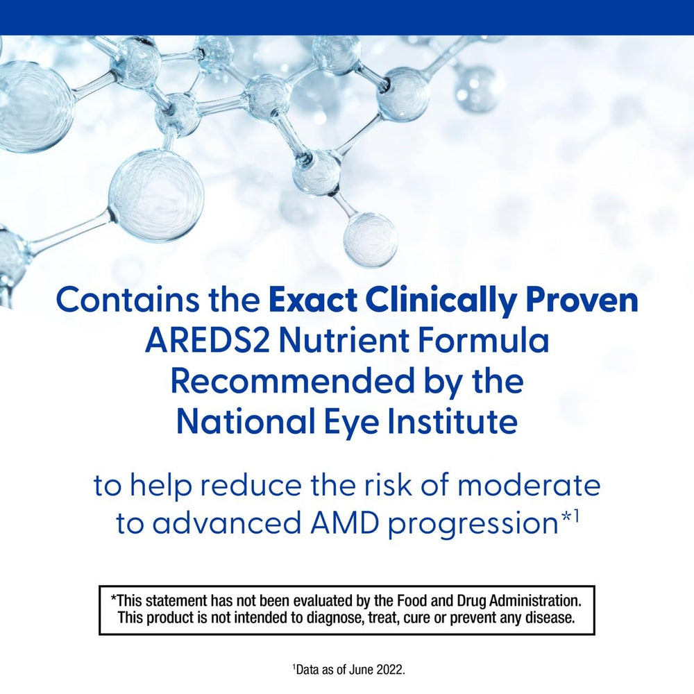 PreserVision AREDS2 bottle with label noting lutein and zeaxanthin benefits.