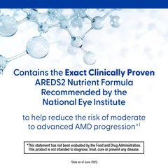 PreserVision AREDS2 bottle with label noting lutein and zeaxanthin benefits.