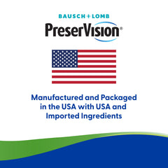 Packaging box and PreserVision AREDS2 bottle on a clean countertop.