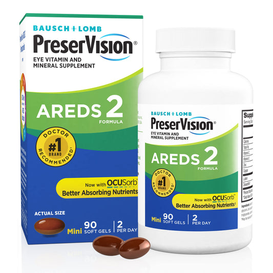 PreserVision AREDS2 softgels bottle for daily eye health support.