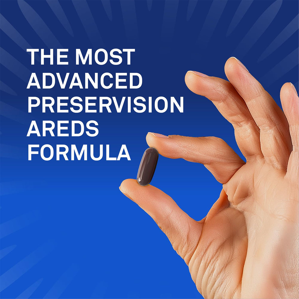 PreserVision AREDS3 bottle with dosage scoop demonstrates simple daily dosing.