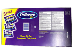 Prilosec OTC 3-pack box display, easy to stock for ongoing acid reduction.