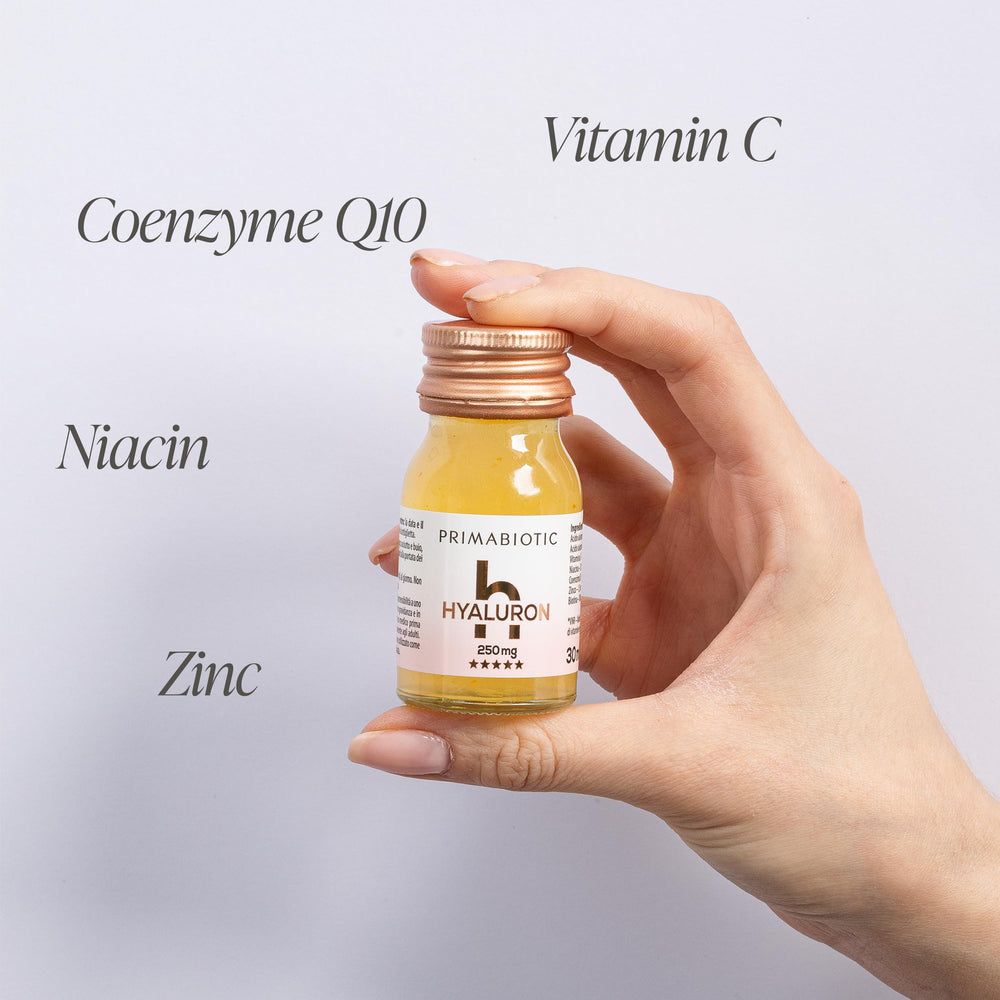 PRIMABIOTIC Hyaluronic Acid mango label detail highlights vegan formula.