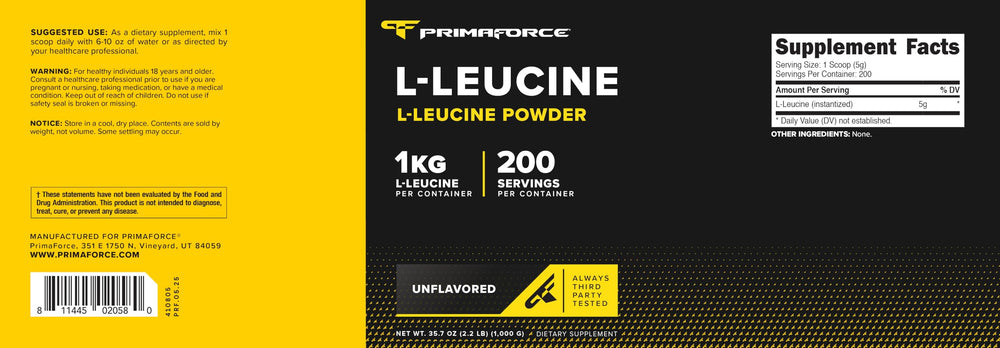 Primaforce L-Leucine powder in a glass showing easy mixing.