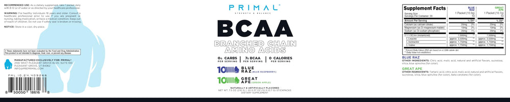 Primal BCAA Variety Pack box with 20 stickpacks for convenient use