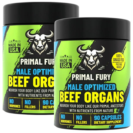 PRIMAL FURY grass-fed beef organ bottle promotes daily vitality.