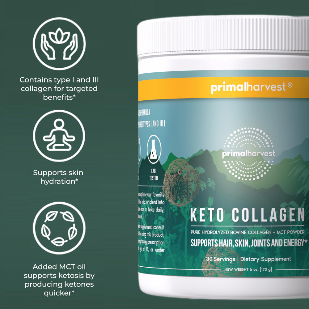 Primal Harvest scoop with Keto Collagen for precise daily collagen intake.