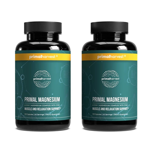 Primal Harvest magnesium complex bottle front highlighting 310 mg per capsule for daily wellness