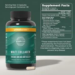 Primal Harvest multi collagen bottle pours capsules for easy daily use and absorption