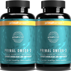Primal Harvest Omega-3 softgel bottle for daily use