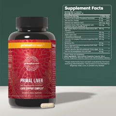 Primal Harvest Primal Liver bottle back lists usage and dosage instructions.