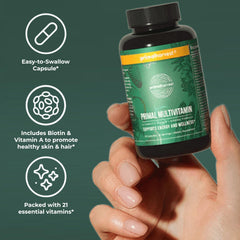 Primal Harvest Primal Multivitamin with glass of water for convenient daily use.