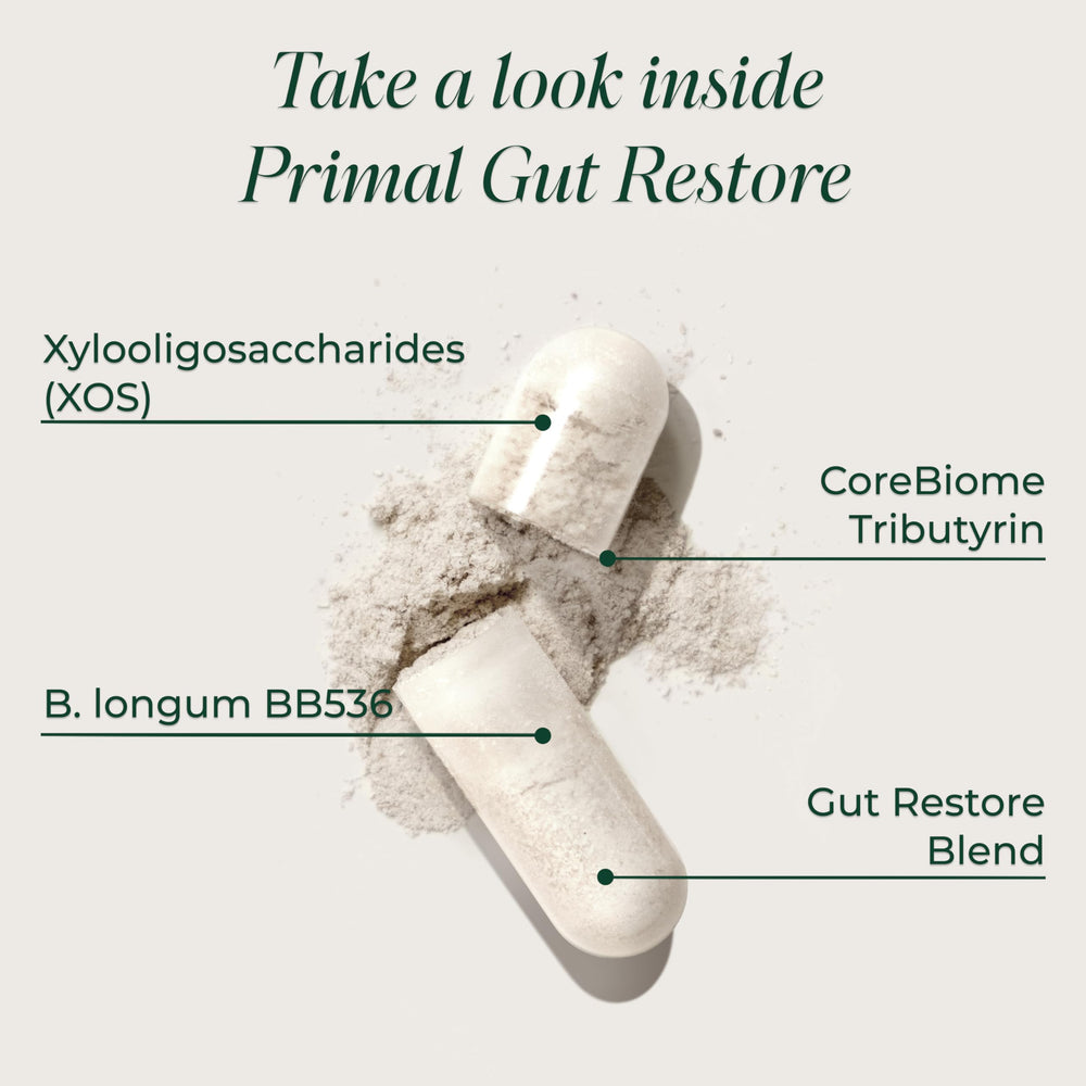 Primal Harvest Restore capsules close-up for easy daily intake