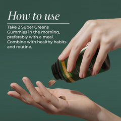 Primal Harvest Super Greens Gummies packaging close-up showing vegan and clean ingredients