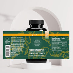 USA-made GMP-certified label on Primal Harvest turmeric product.