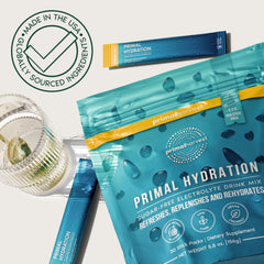Water bottle with Primal Harvest hydration powder ready to mix