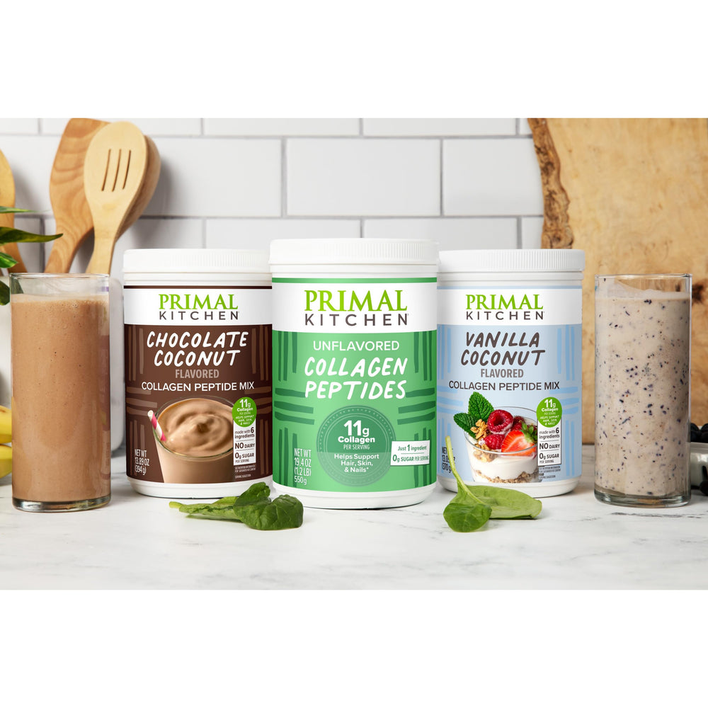 Close-up of Primal Kitchen Collagen Fuel Chocolate Coconut label for quick identification