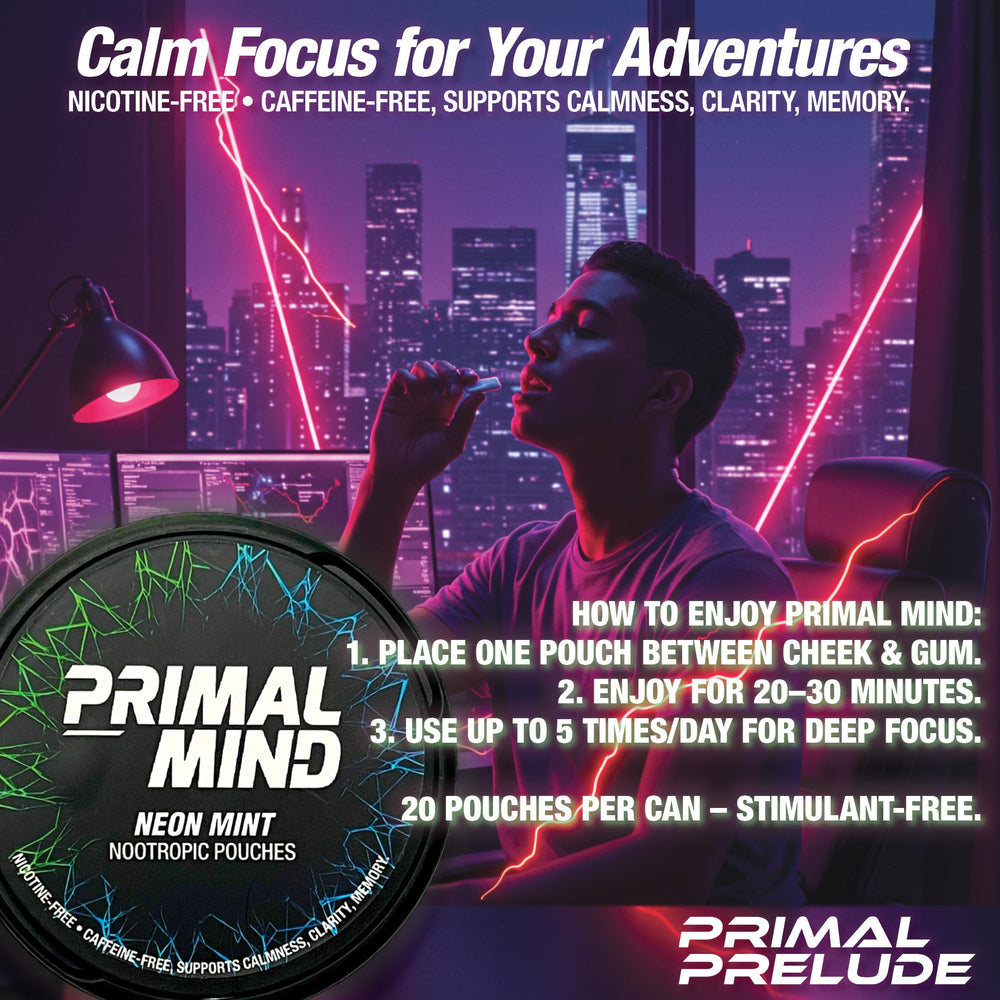 Primal Prelude five-pack Neon Mint cans for daily focus